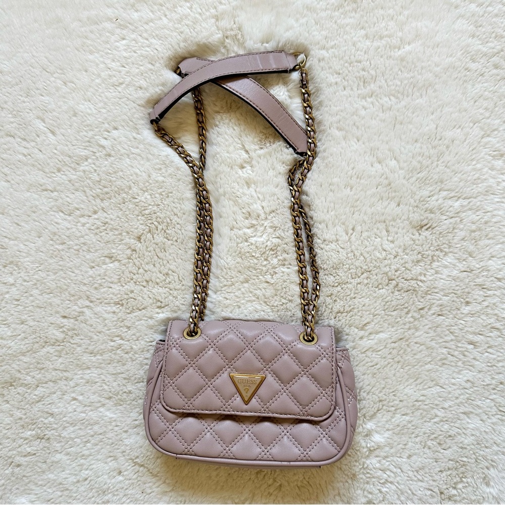 GUESS Light Pink Quilted Shoulder & Crossbody Mini Bag Chain Strap Gold Hardware